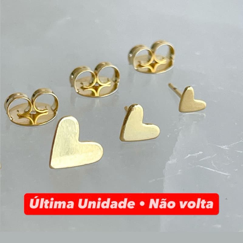 Trio de Brincos Coração Liso Dourado 18K | Kit Feminino Elegante
