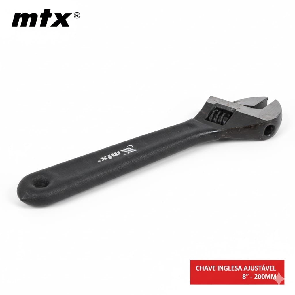 Chave Inglesa Ajustável 8 Polegadas 200mm Profissional MTX Acabamento Fosfatado Escala Métrica Multiuso