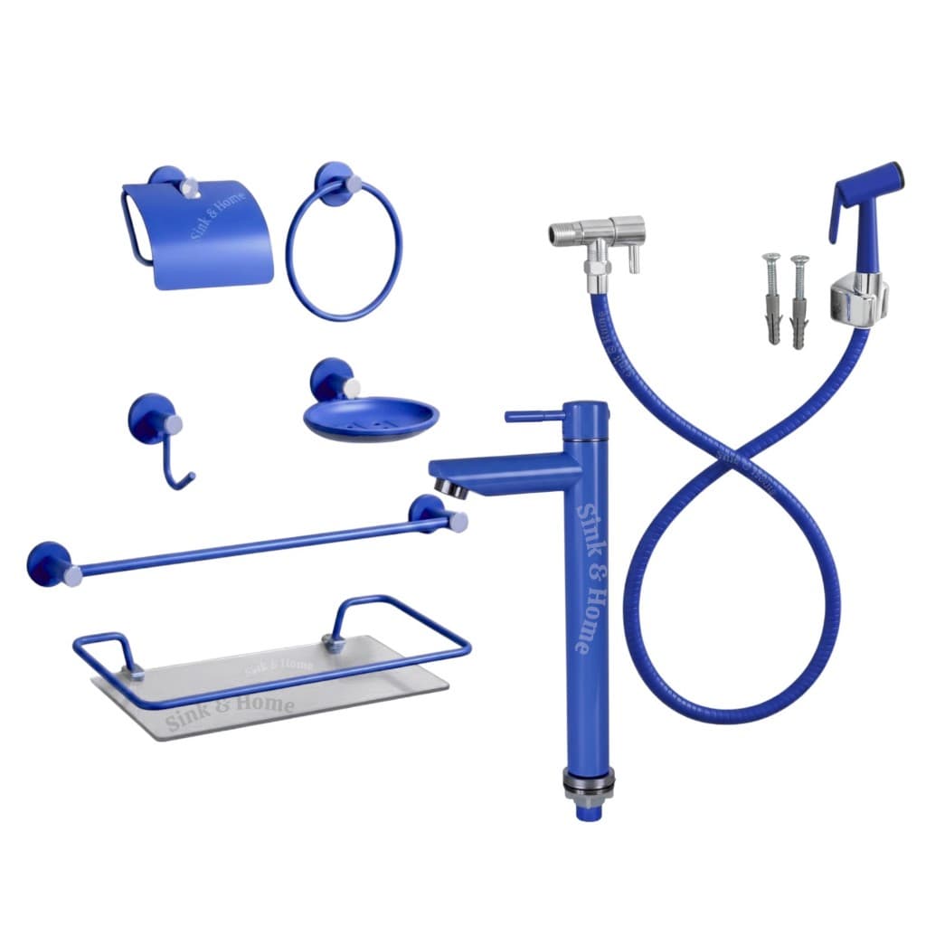 Acessoriós de Banheiro Azul Metal Saboneteira Ducha Torneira Azul Metal Banheiro Cuba Azul