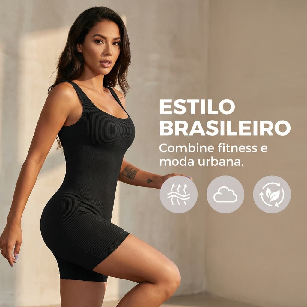 LinLinFlow Macacão Feminino Canelado Sem Costura para Academia Body com Shorts Respirável Modelador Levanta Bumbum