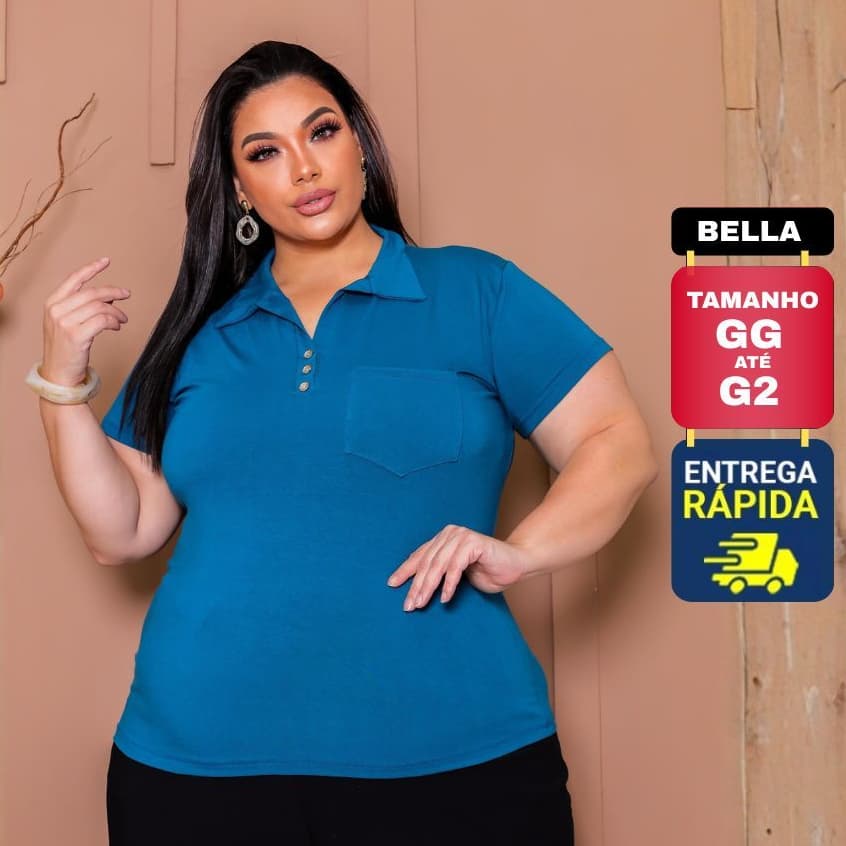 Blusa Plus Size Feminina Manga Curta com Gola Colarinho Polo Botão Regulável Plus Size