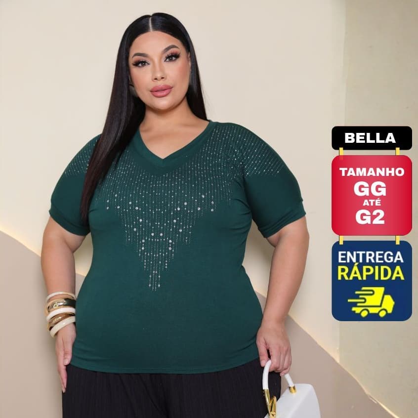 Blusa Manga Borboleta com Strass Moda Plus Size Tamanho Grande GG G1 G2