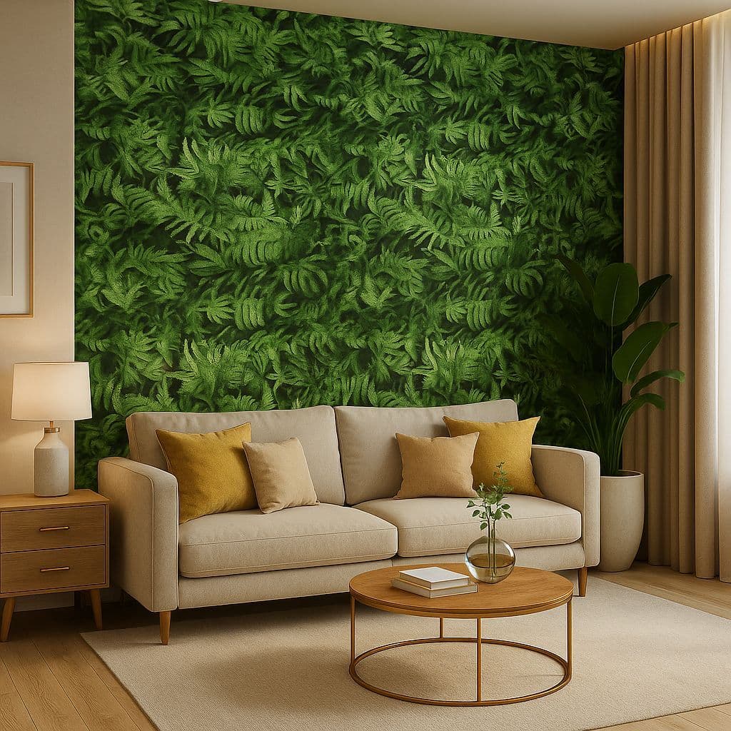 Papel de Parede Folhas 11 Fundo Verde Adesivo P/ Sala Quarto Banheiro Moderno 50 Cm de Largura