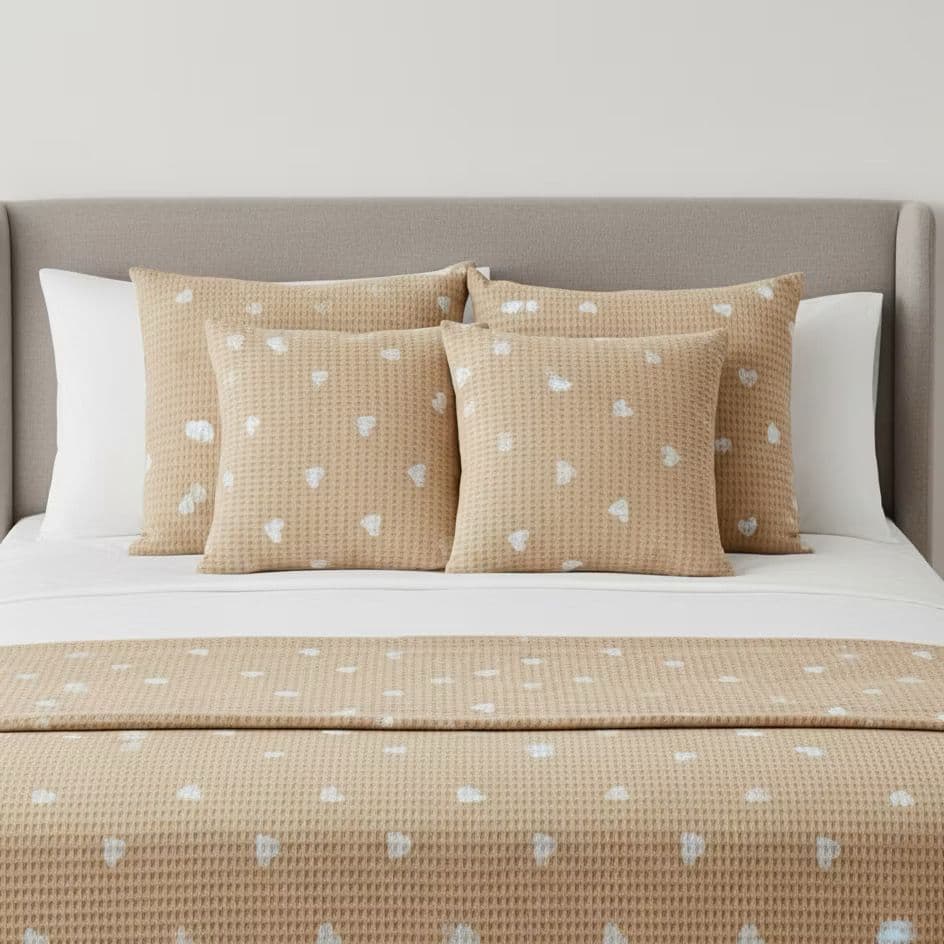 Kit Cama Posta King Estampado Piquet Premium 5 Peças – Peseira Decorativa + 2 Porta Travesseiros + 2 Capas de Almofada