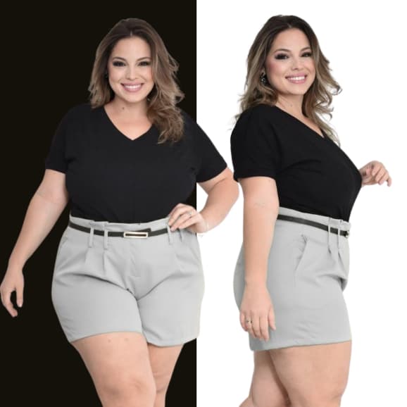 Short Feminino Alfaiataria Social Plus Size com Cinto cintura alta com bolso tendência Promoção