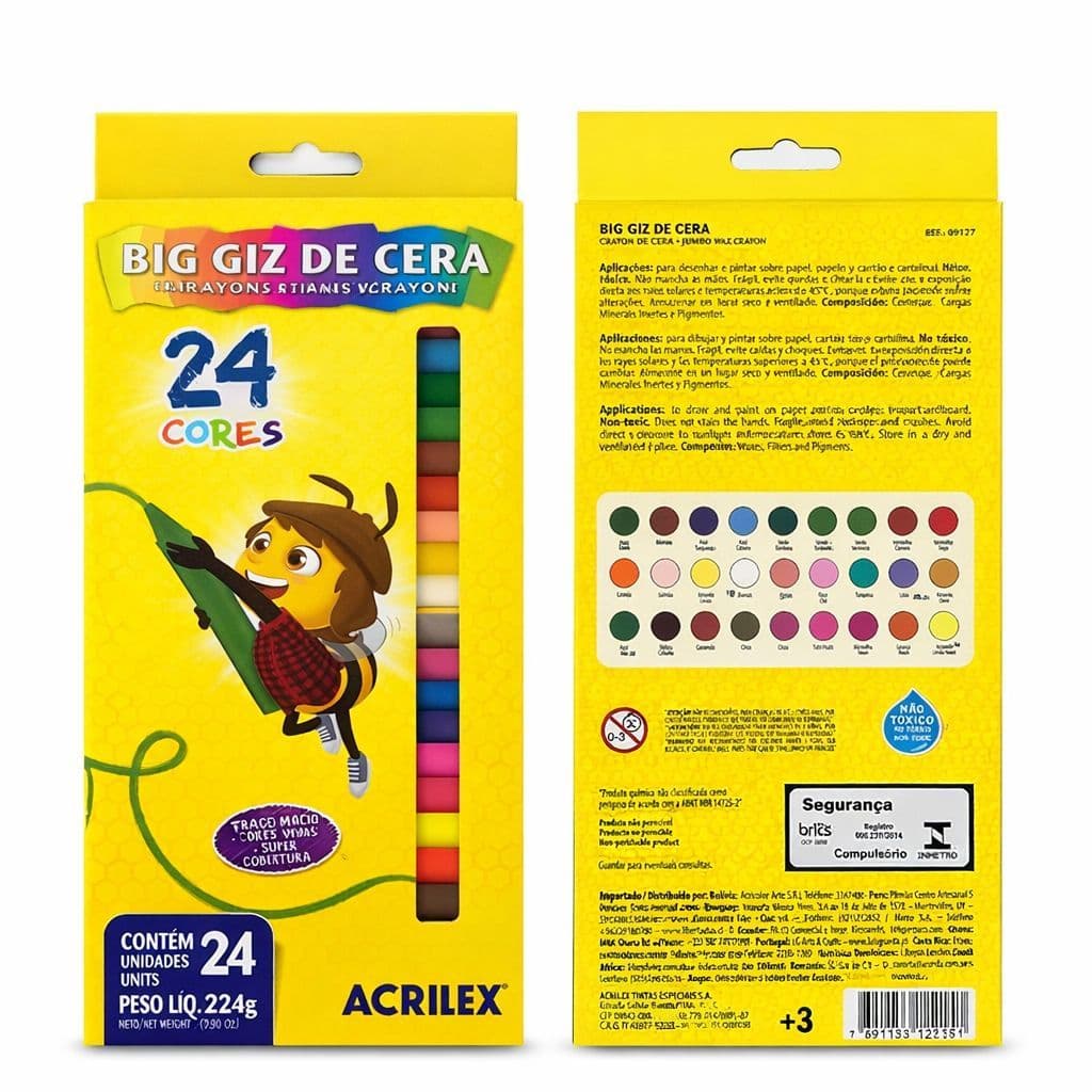 ACRILEX - Big Giz de Cera 24 Cores - Infantil- Volta as Aulas - GIZ