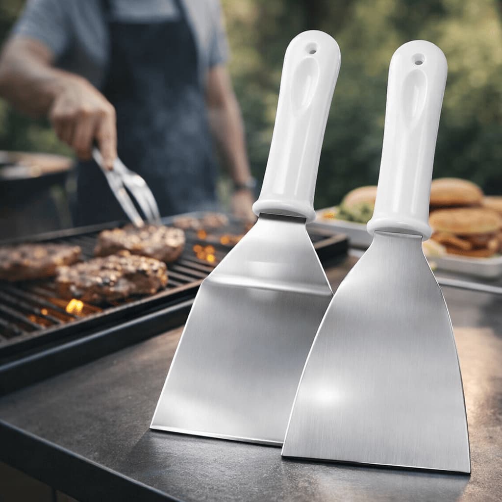 Espatula Em Aço Inox Profissional Para Cozinha Chapeiro Lanchonete Hamburgueria Cabo Branco
