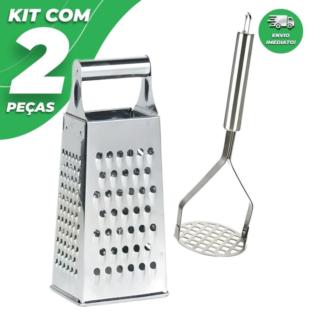 Kit 2 Peças Ralador 4 Faces 8' Amassador de Batata em Aço Inox