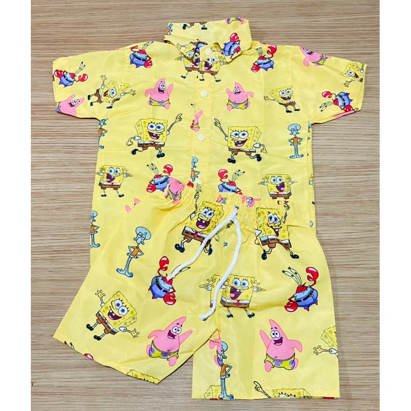 Conjunto social temático infantil bob esponja bermuda com cinto gravata aniversário