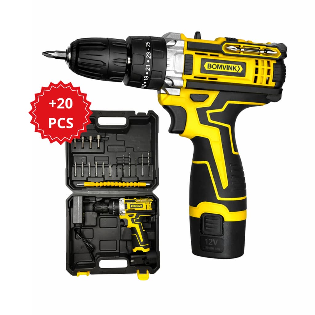 Kit Furadeira Parafusadeira 12V Sem Fio Profissional Maleta 21 Peças Bateria Lítio Bivolt Marcenaria