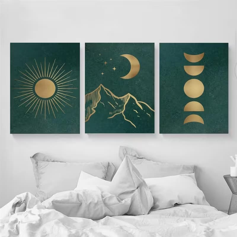 Quadro Decorativo Místico Fases da Lua e Montanhas