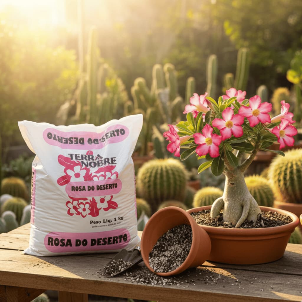 Rosa do Deserto Substrato - Adubo Composto Orgânico com Perlita, Carvão, Casca de Pinus