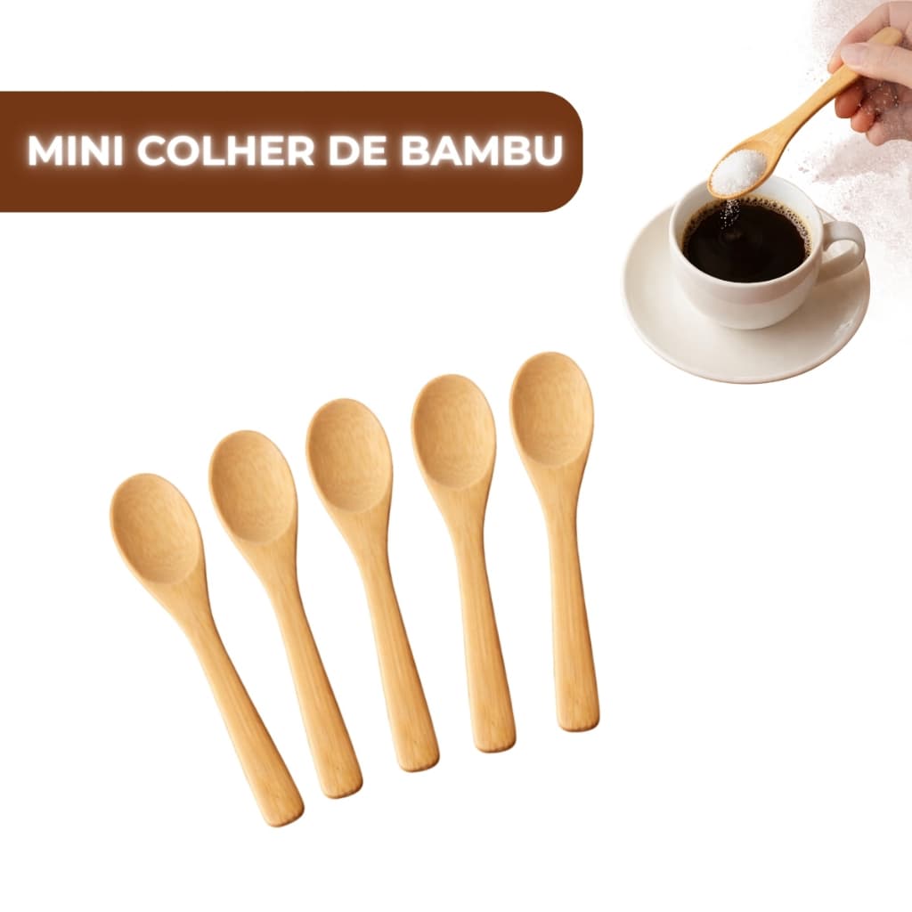 Kit Colher de Bambu para Tempero Mini Colher de Bambu para Sal Cantinho do Café Mesa Posta