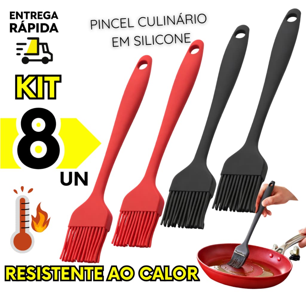 Kit 8 Pincel de Silicone Culinário Resistente ao Calor Para Cozinha Churrasco Pães Bolos Molhos
