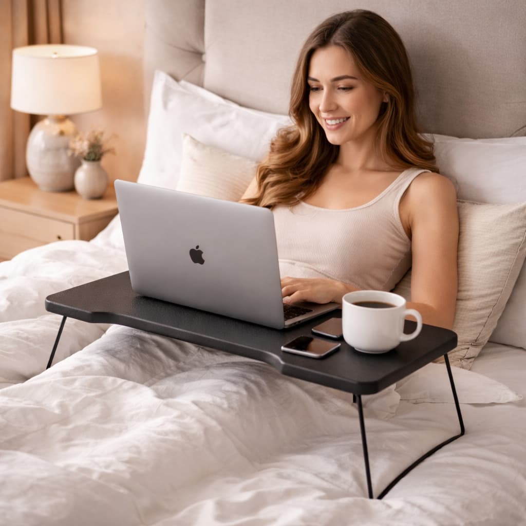 Mesa Para Notebook Portátil Dobrável Articulada em Mdp Suporte para Laptop Cama Estudo Porta Tablet