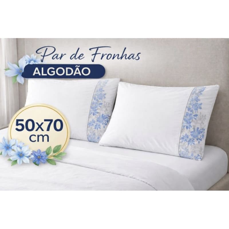Par de Fronhas Estampadas 100% Algodão  Floral com ponto palito  70cmx50cm Cama Casal / Solteiro