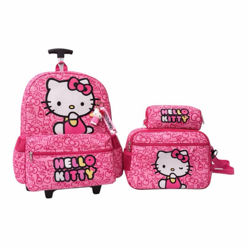 kit mochila hello kitty juvenil rodinha escolar passeio tamanho G ENVIO RÁPIDO