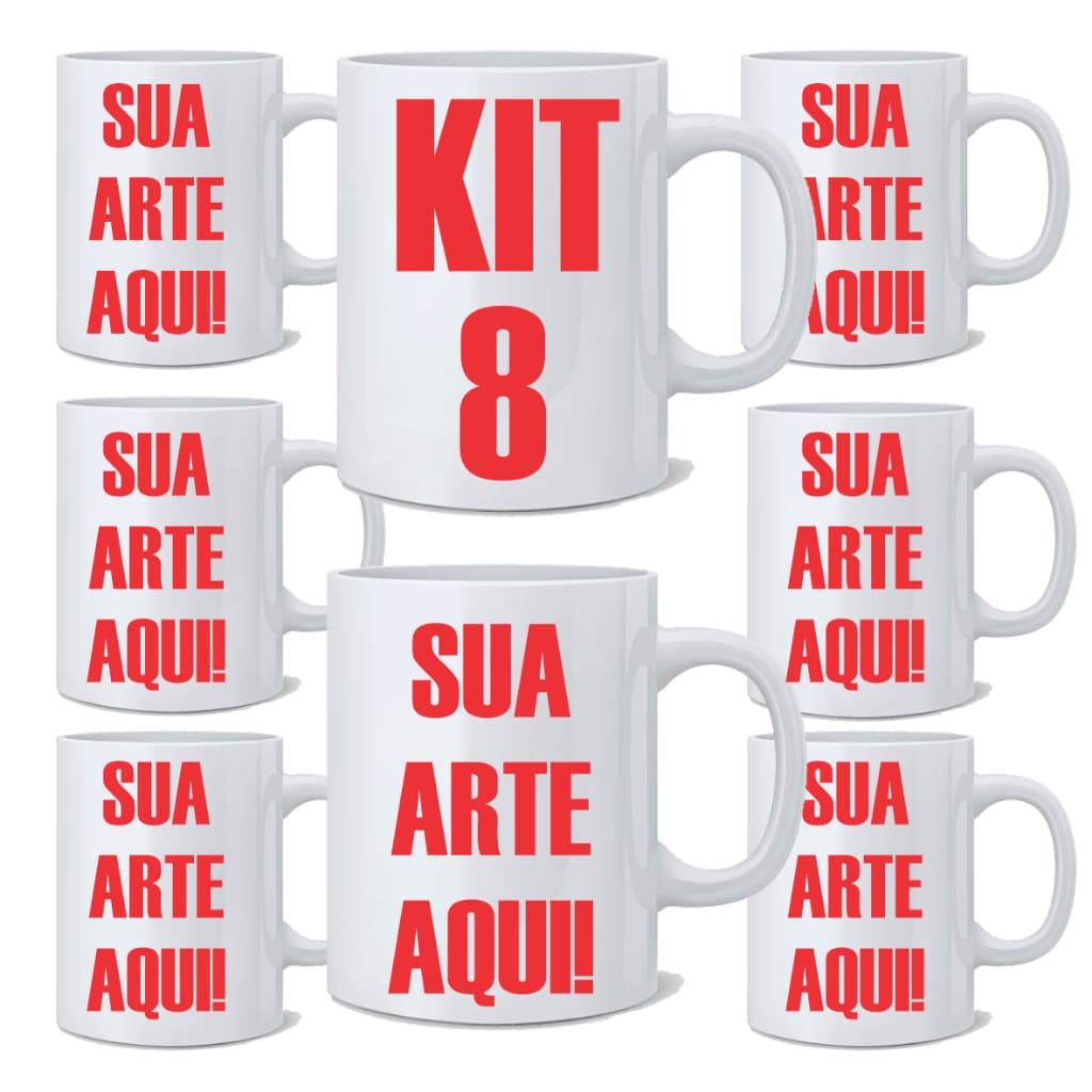 Kit 8 Canecas Personalizadas de Porcelana Com Sua Arte - Foto - Desenho  - Frase - Nome