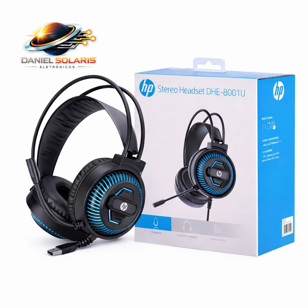 Headset Gamer Hp Dhe-8001u Conexão Usb Cor Preto Pcs/laptops Original e lacrado