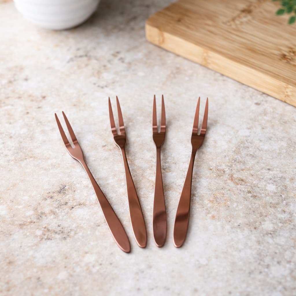 Kit Garfos de Petiscos Mesa Posta Conjunto 4 Garfos de Frutas e Queijos Rosè