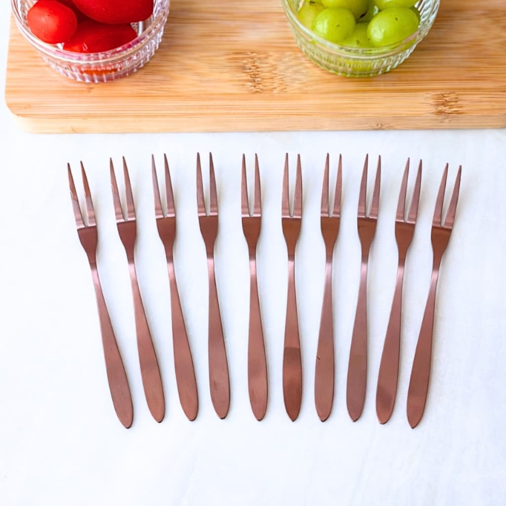 Kit 12 Garfos de Petiscos Inox Rose Mesa Posta Conjunto Garfos para Petiscos Frutas