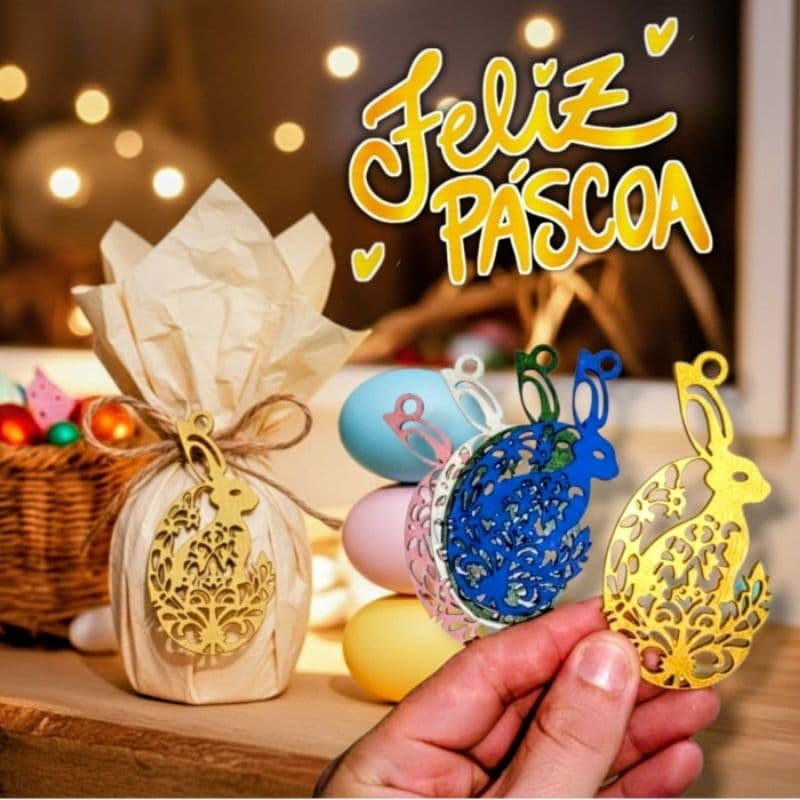 Tag Pingente Coelho Páscoa 10x6 cm Embalagem Enfeite Ovo de Páscoa kit 05 e 10 unidades ENVIO IMEDIATO LANÇAMENTO