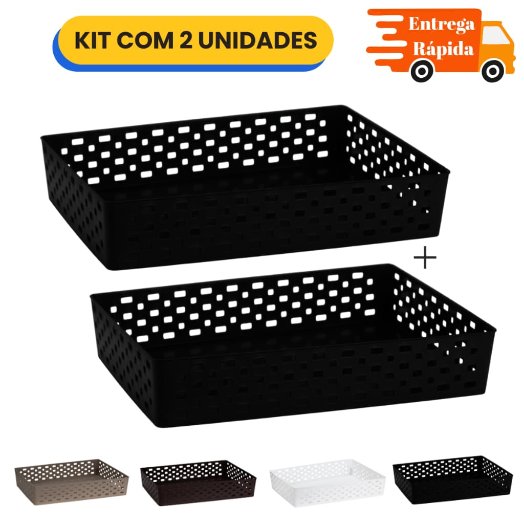 Kit 2-6 Cestas Organizadoras Multiuso 5,5L Bandeja p/ Cozinha Banheiro Escritório Armário Lavanderia