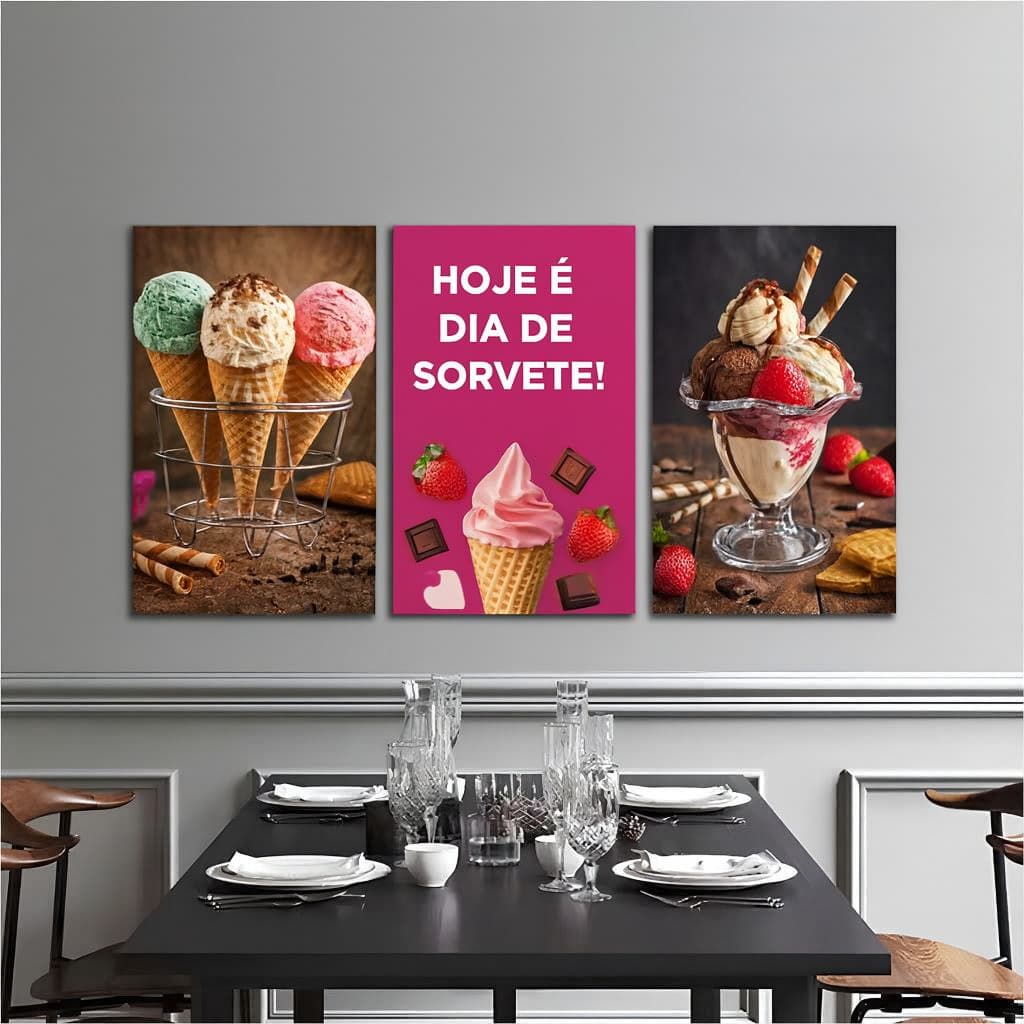 Kit 3 Quadro Decorativo Sorvete Sorveteria Decoração