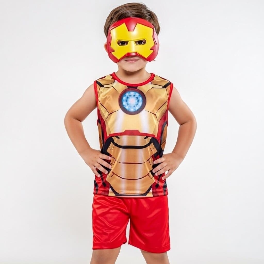 Roupa Infantil Fantasia Homem De Ferro Mascara Carnaval M