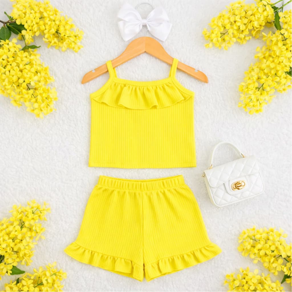 Conjunto Infantil Tecido Canelado com babado Menina P ao GG
