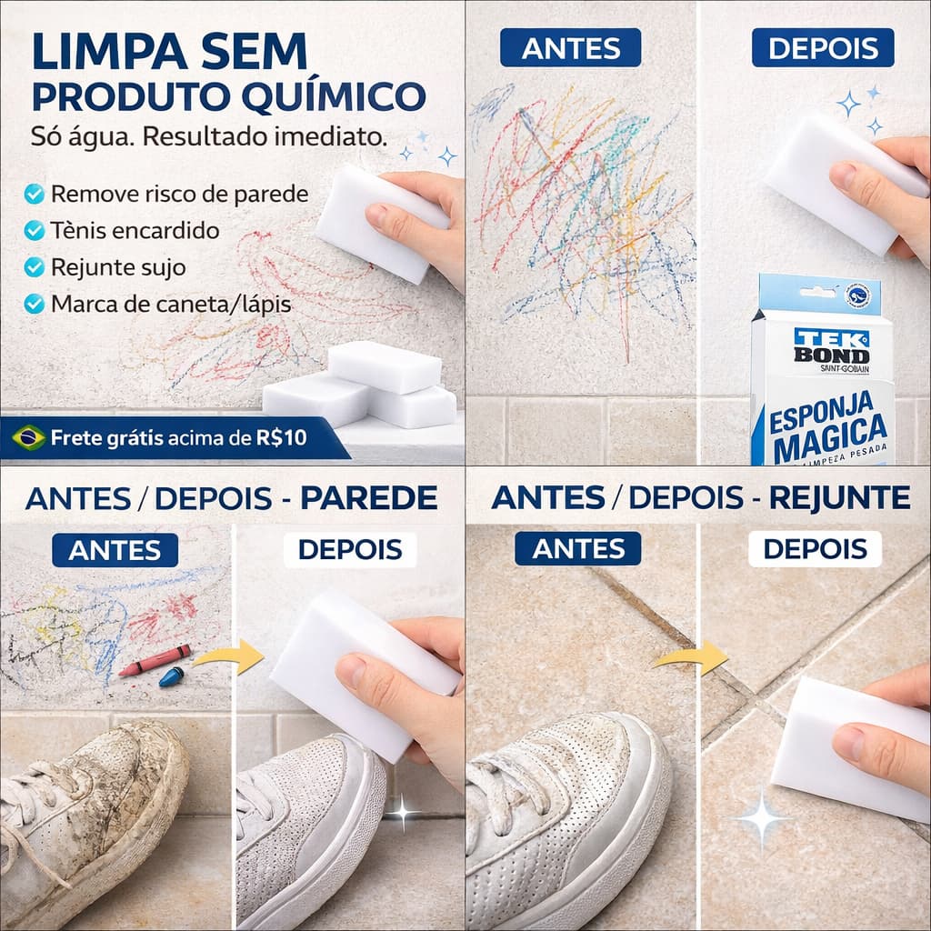 Esponja Mágica TekBon Limpeza Profunda e Pesada Apenas Usando Água | Faz Mágica Na Limpeza