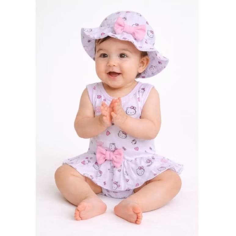 Body saia estampado para bebê feminino com chapéu