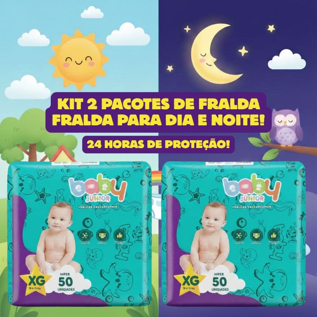 Kit Com 2 Pacotão De Fraldas Descartáveis XG Com 100 Unidades Anti Assadura Dia e Noite
