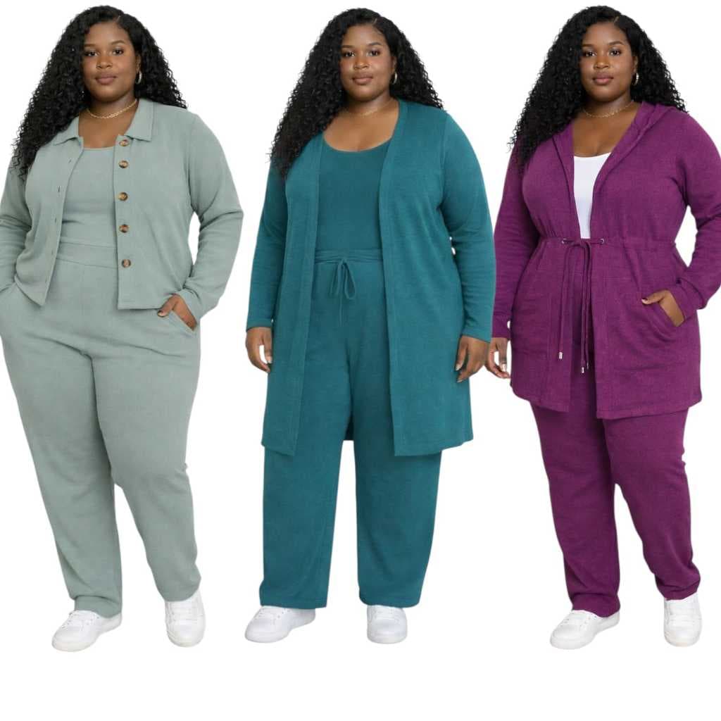 Conjunto /trijunto lanzinha feminina com calça reta ,cardigan, longo e regata disponível na cor única ou dupla plus size