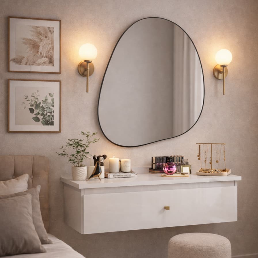 Kit Espelho Pinterest + Penteadeira Camarim  Branca Maquiagem C/ Gaveta Escrivaninha para Quarto