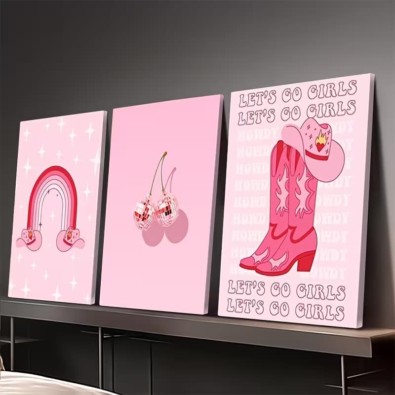 Quadro Decorativo Cowgirl e Pink Disco Vibes