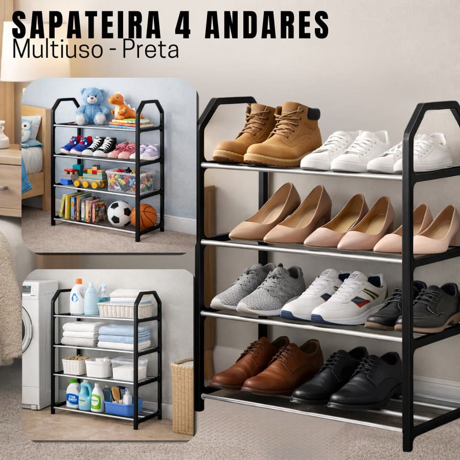 Sapateira Multiuso 4 Andares Organizador Vertical Compacta Quarto Lavanderia Sala Estante Multiuso Pequena Sapatos