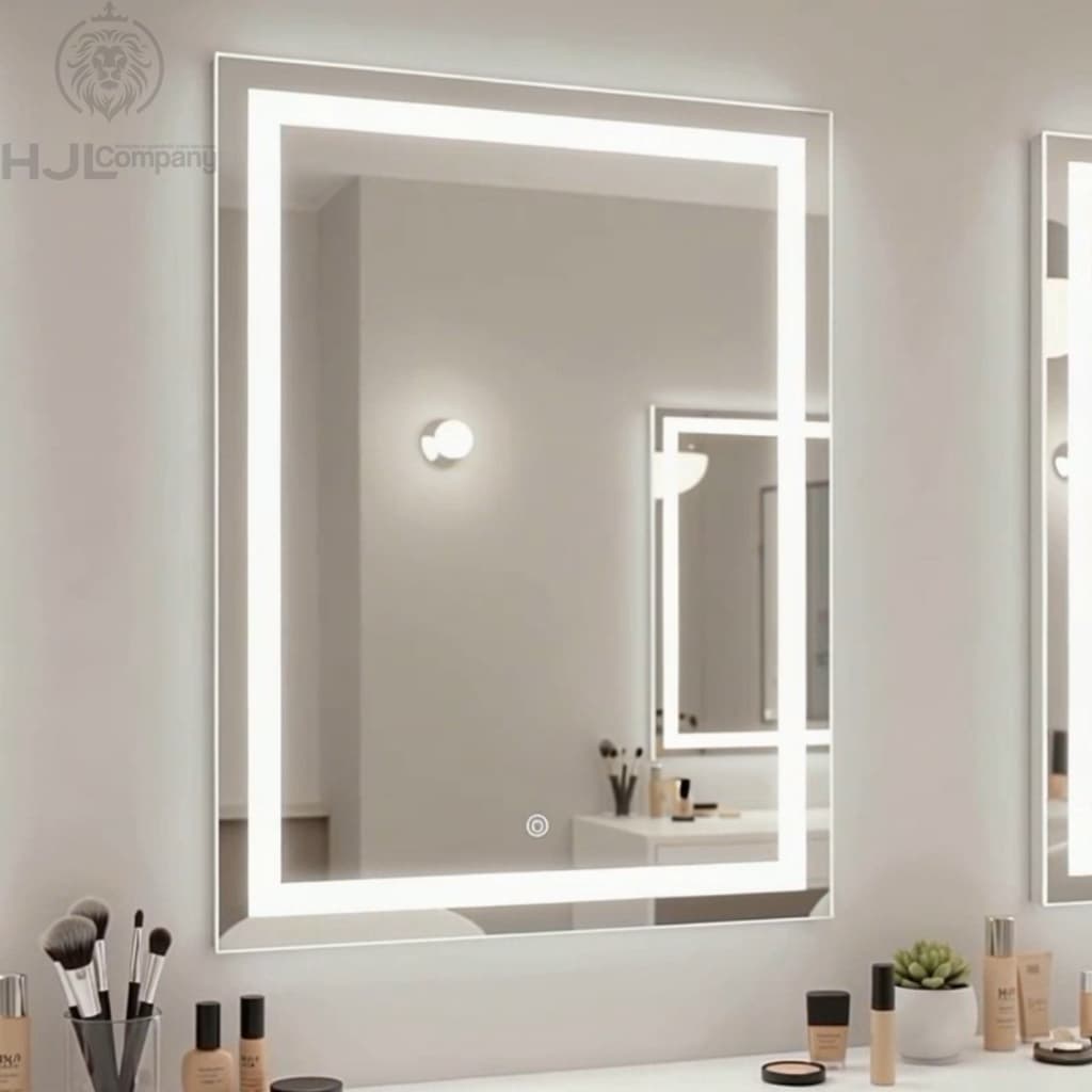 Espelho LED Retangular com Botão Touch e Iluminação Moderno – Perfeito para Banheiro e Decoração