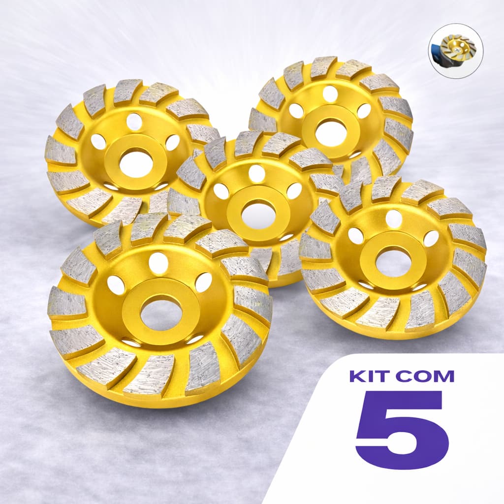 Kit 01 a 05 Discos Desbaste Esmerilhadeira Concreto 115mm Dourado Diamantado Rebolo Corte Preciso