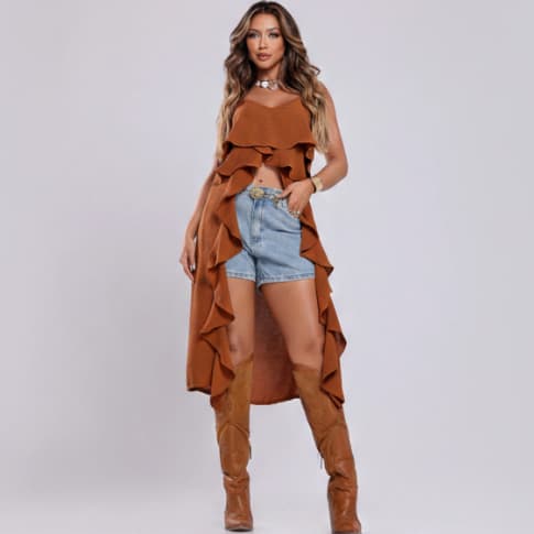 Blusa Bata Feminina Boho Chic Elegância Longa Com Detalhes De Babado Feita Para qualquer Ocasião