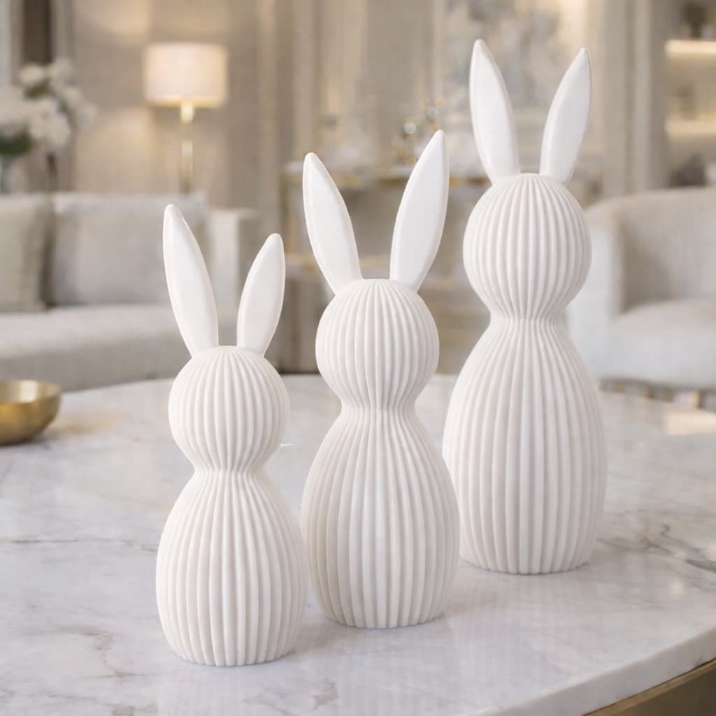 Conjunto de Coelhos Decorativos Diferentes Tamanhos Decoração Minimalista Sofisticada Moderna