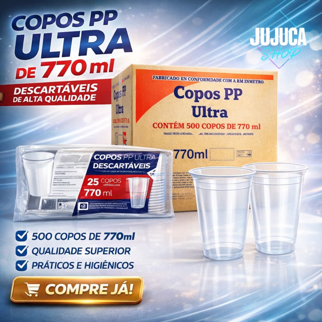 COPO COPÃO 770ML PP ULTRA TRANSPARENTE DESCARTÁVEL 500 UNIDADES