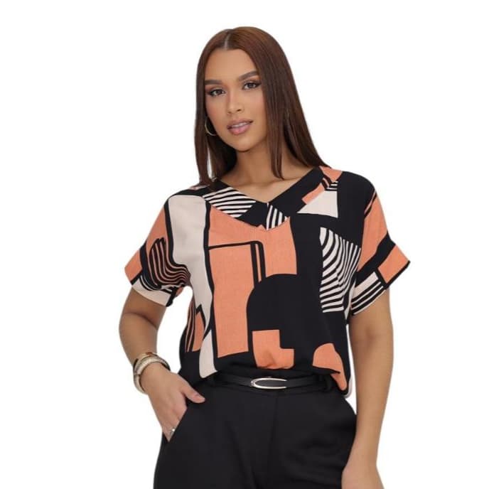 BLUSA FEMININA DECOTE EM V EM VISCOLINHO