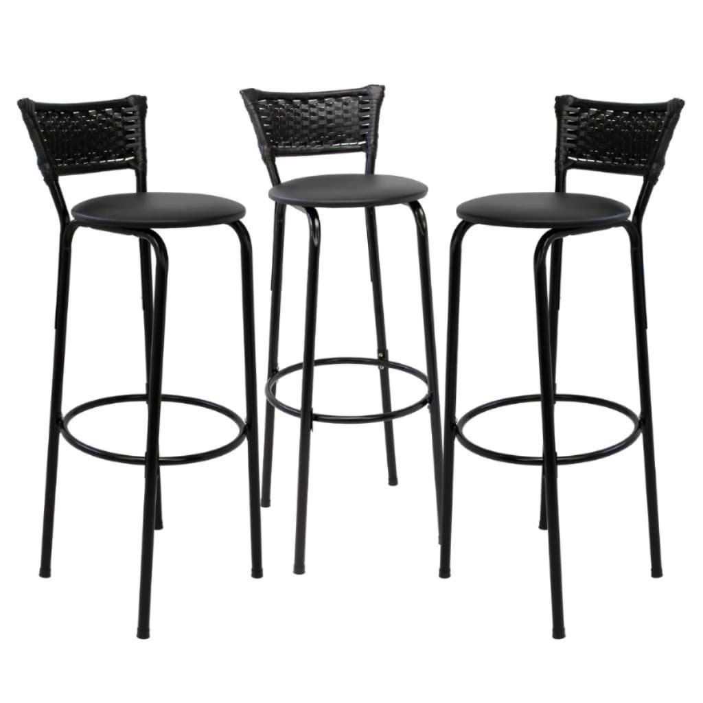 Kit 3 Banquetas Bancos 80cm Balcão Bar Bancada Área Gourmet Ilha Estrutura Preta Junco Preto