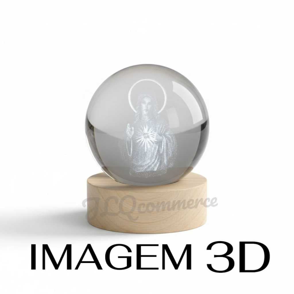 Mini Luminária de Mesa Cristal Bola Led Sagrado Coração de Jesus