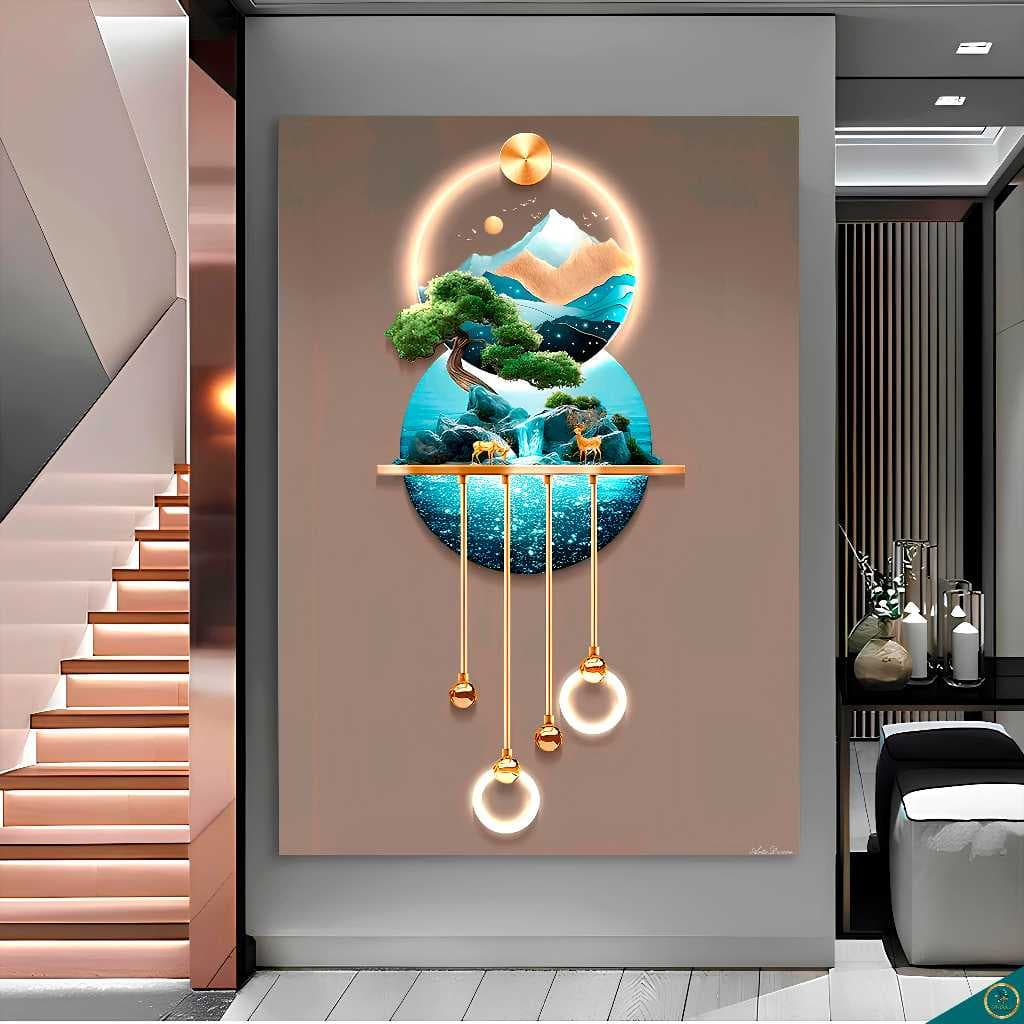 Quadro Decorativo Abstrato Ilha Nórtico Dourado Gold Casa Sala Quarto Hall Decoração Parede