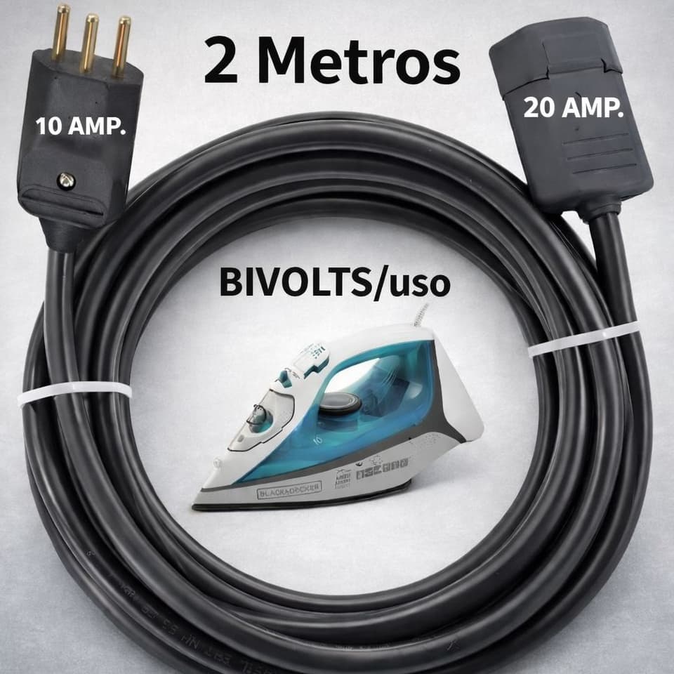 Extensão Elétrica (preto)  2 metros cabo PP 2,5 mm