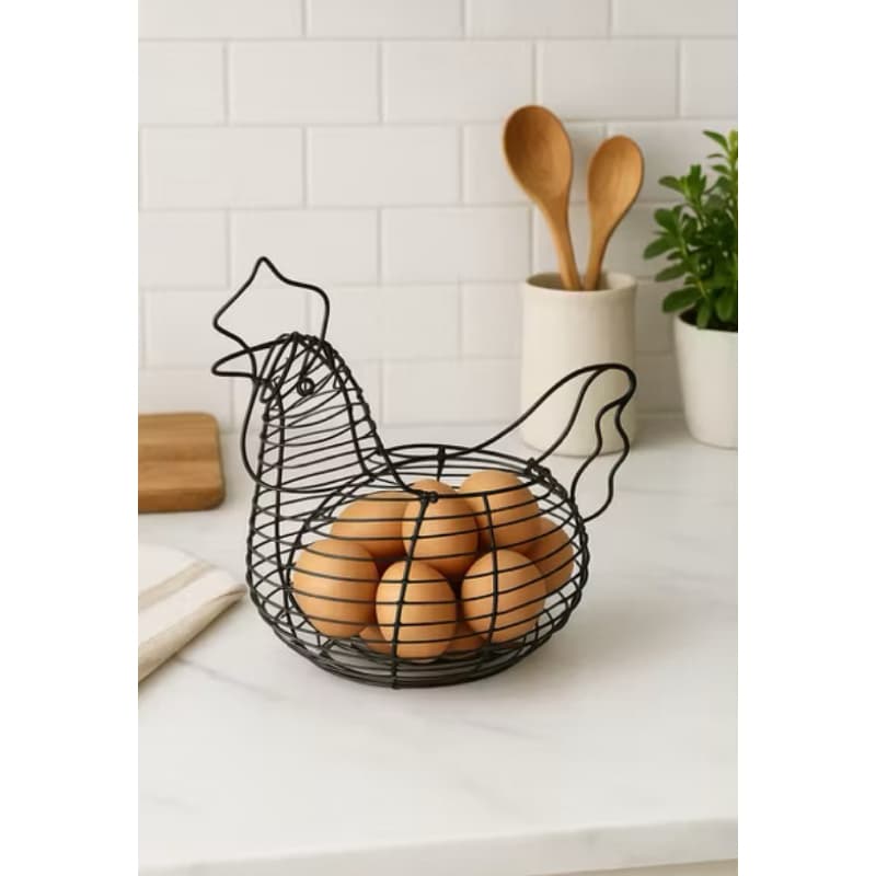 Cesto Porta Ovos Galinha Aramado Preto