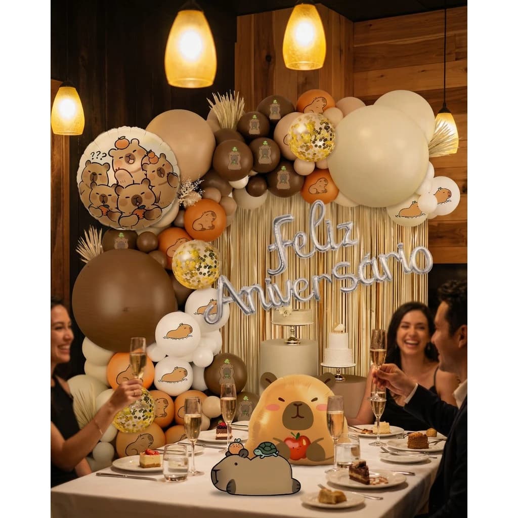 Kit 70/83 Balões CAPIVARA Metalizado Decoração de Feliz Aniversário/Festa