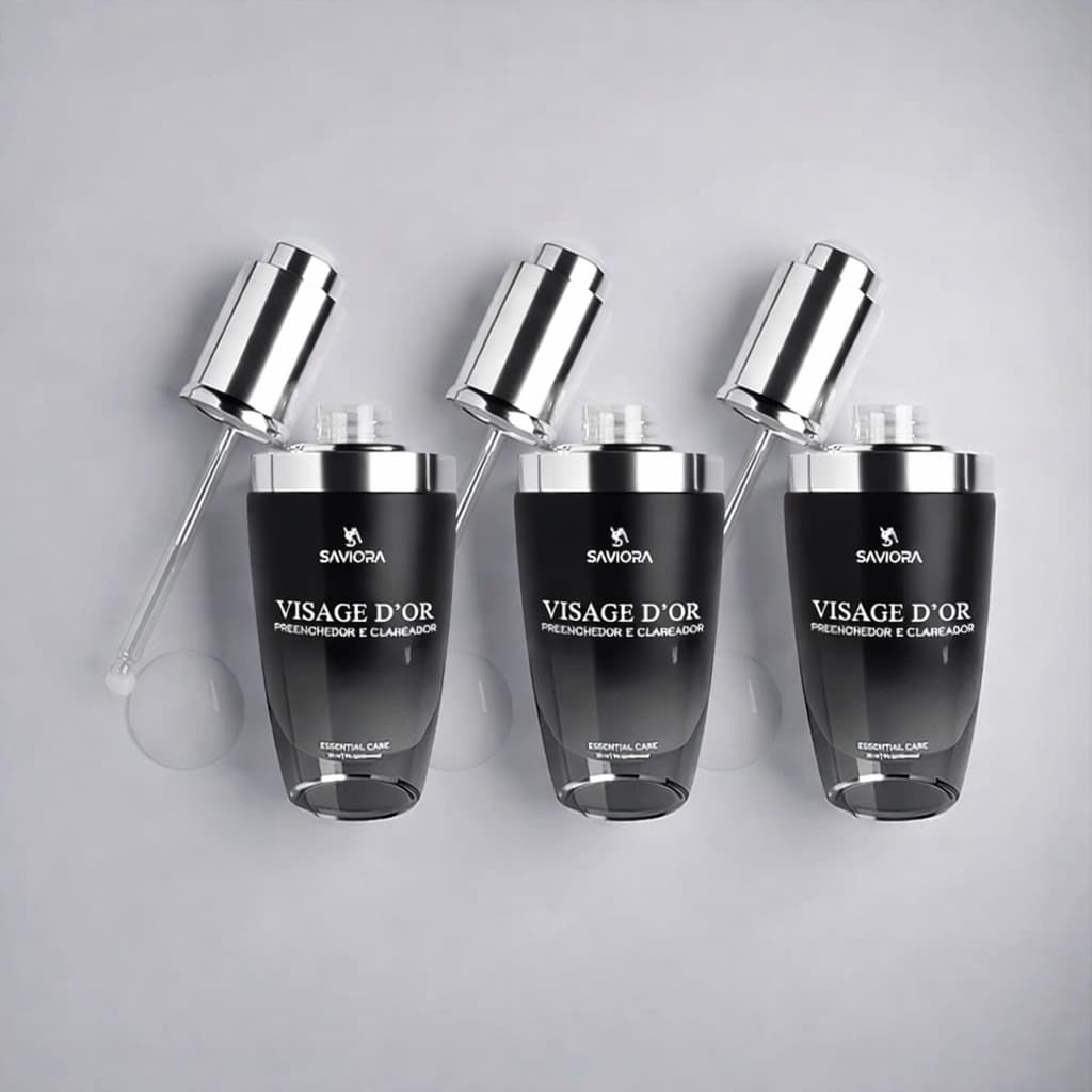 KIT 3 Sérum Facial Visage D’Or SaviorA Anti-Idade Clareador Preenchedor Hidrata Ilumina Pele Glow 30ml